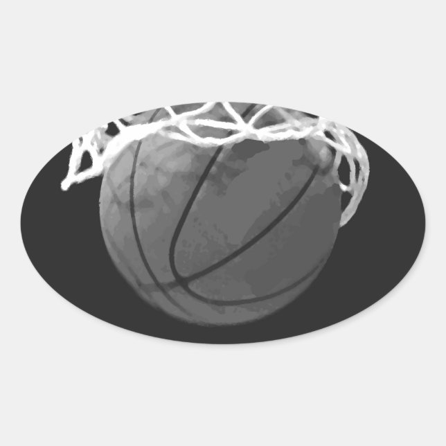 Svartvit basket ovalt klistermärke (Framsida)