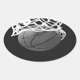 Svartvit basket ovalt klistermärke