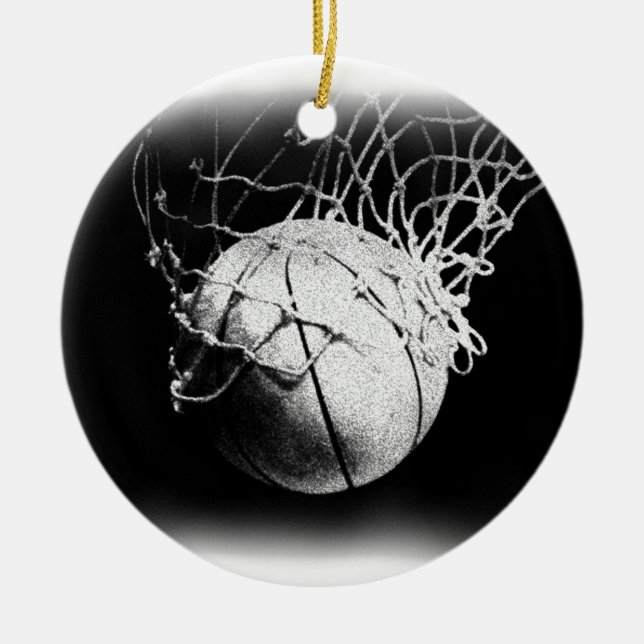 Svartvit basketboll Art Julgransprydnad Keramik (Framsidan)