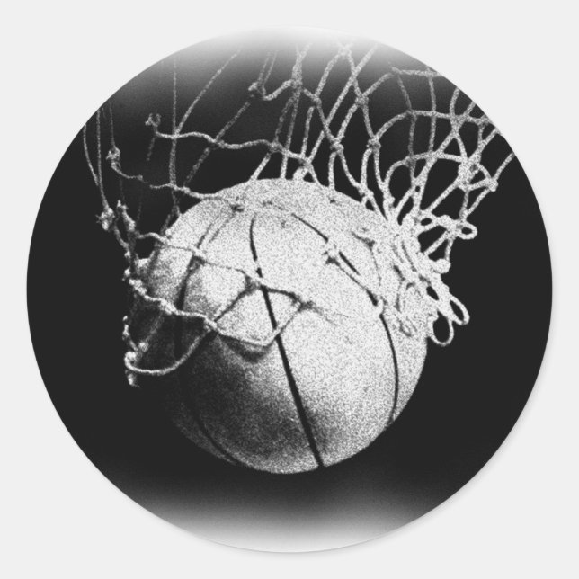 Svartvit basketboll Art Runt Klistermärke (Framsida)