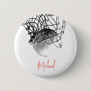 Svartvit basketboll, Boll och ditt namn Knapp