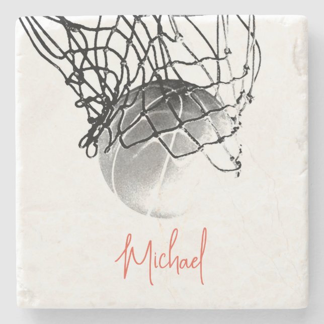 Svartvit basketboll, Boll och ditt namn Stenunderlägg (Framsidan)
