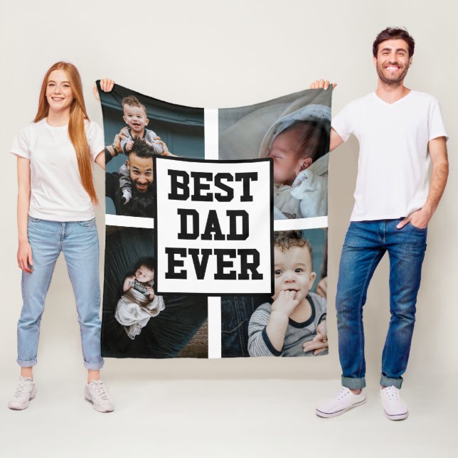 Svartvit bästa Pappa någonsin, Anpassningsbar Foto Fleecefilt (På plats)