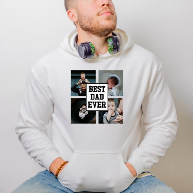 Svartvit bästa Pappa någonsin, Anpassningsbar Foto Hoodie (Skapare uppladdad)