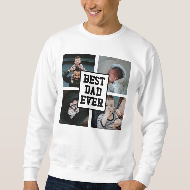 Svartvit bästa Pappa någonsin, Anpassningsbar Foto Lång Ärmad Tröja (Framsida)