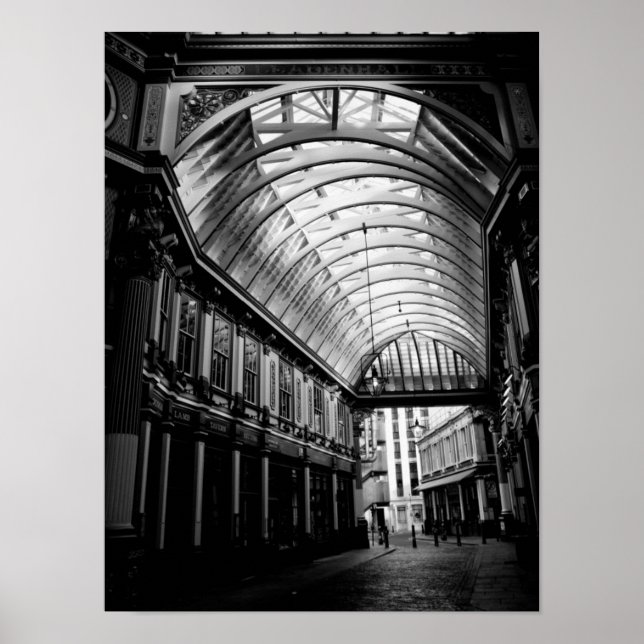 Svartvit bild av Leadenhall Market London Poster (Framsidan)