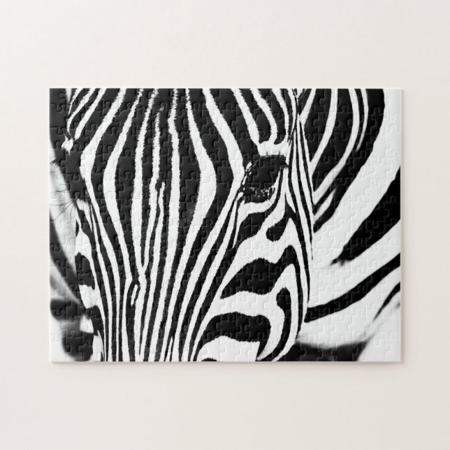 Svartvit bild av Zebra porträtt Pussel (Horisontell)