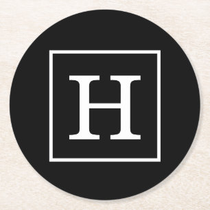 Svartvit bildruta, inledande monogram underlägg papper rund