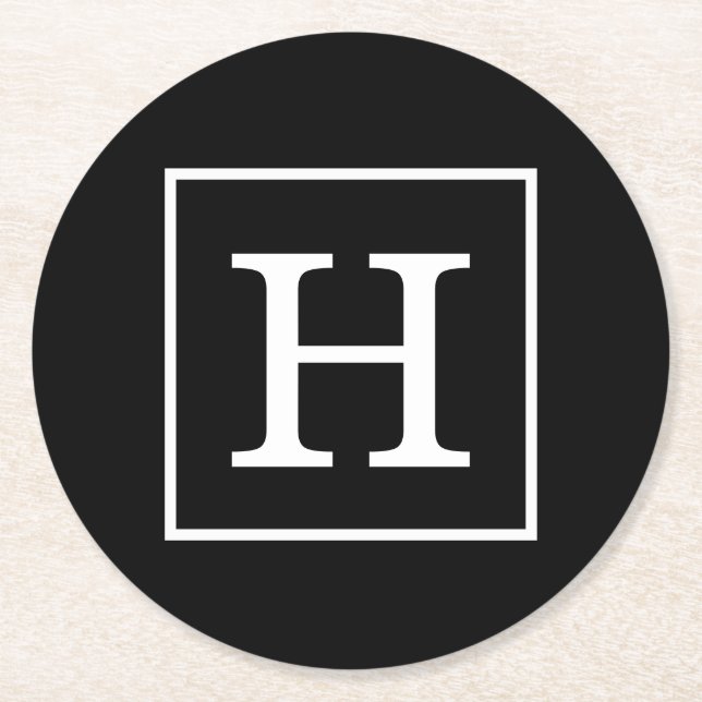 Svartvit bildruta, inledande monogram underlägg papper rund (Framsidan)