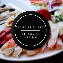 Svartvit Bilingual Allergy to Shellfish Knapp