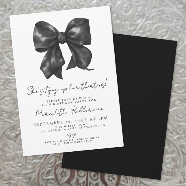 Svartvit bin 40:e födelsedagen inbjudningar (Hand Drawn Black White Bow Bridal Shower Invitation)