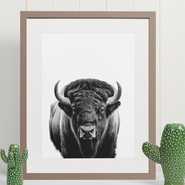 Svartvit Bison Buffalo Modern Porträtt Poster (Skapare uppladdad)
