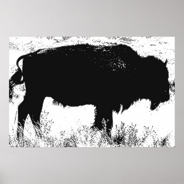 Svartvit Bison Buffalo Pop Art Poster (Framsidan)