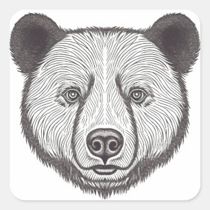 Svartvit björn Porträtt Cute Stencil Art Fyrkantigt Klistermärke