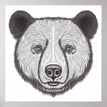 Svartvit björn Porträtt Cute Stencil Art