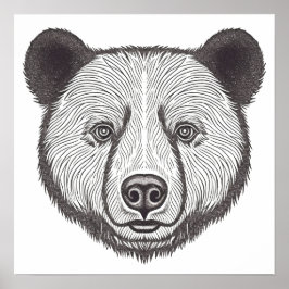 Svartvit björn Porträtt Cute Stencil Art Poster