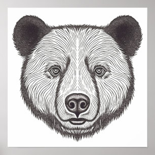 Svartvit björn Porträtt Cute Stencil Art Poster