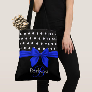 Svartvit blå monogram-Polka dots, modern Tygkasse