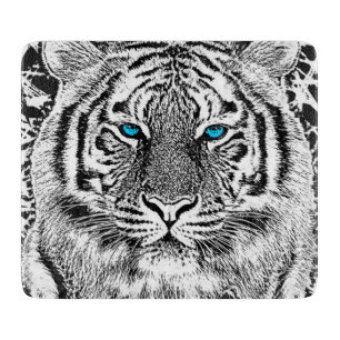 Svartvit blå Öga vild Tiger ansikte