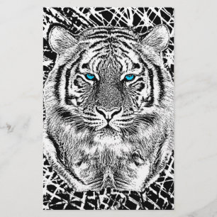 Svartvit blå Öga vild Tiger ansikte Brevpapper