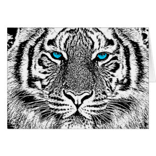 Svartvit blå Öga vild Tiger ansikte Hälsningskort