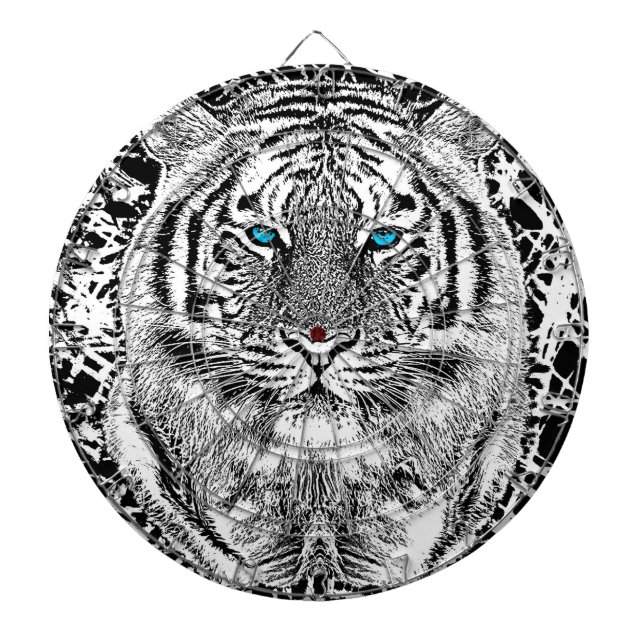 Svartvit blå Öga vild Tiger ansikte Piltavla (Framsidan)