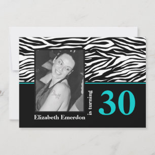 Svartvit blåblå zebra tryck 30års födelsedag-foto inbjudningar