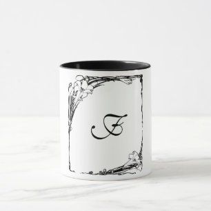 Svartvit bläckblomma från art nouveau mugg