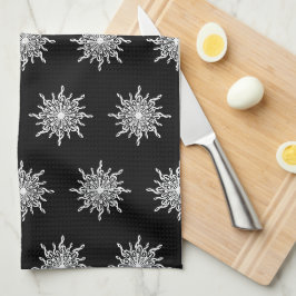 Svartvit bläckrocka Snowflake Mönster Kökshandduk
