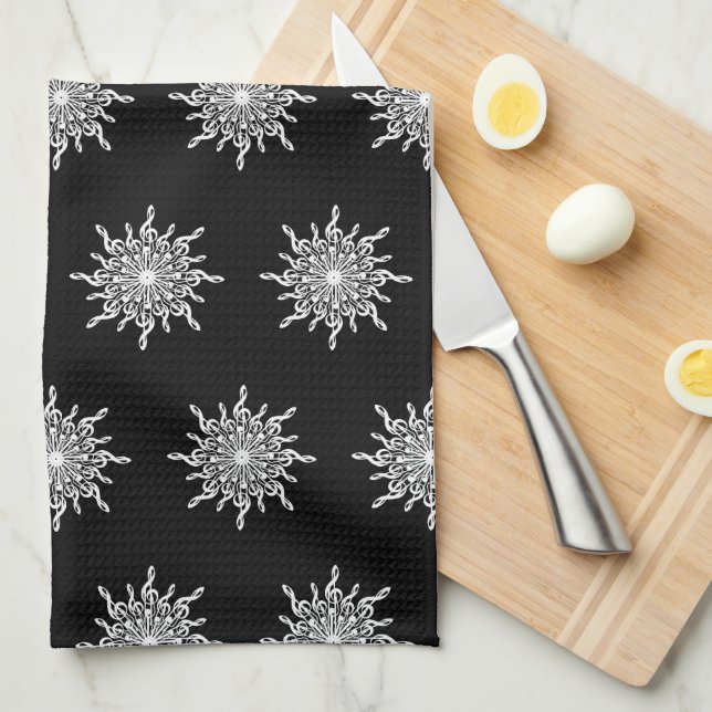 Svartvit bläckrocka Snowflake Mönster Kökshandduk (Vikt i Fjärdedel)