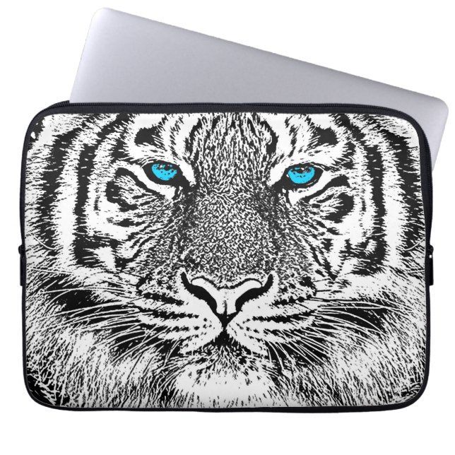 Svartvit blått synar den grafiska tigern laptop sleeve (Framsidan)