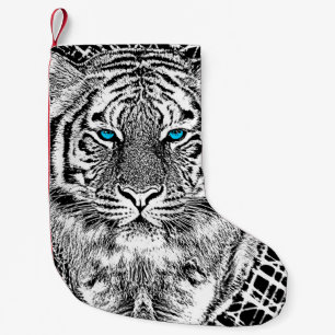 Svartvit blått synar den grafiska tigern liten julstrumpa