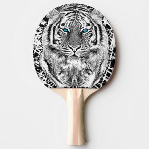 Svartvit blått synar den grafiska tigern pingisracket
