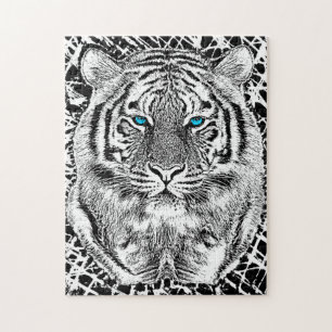 Svartvit blått synar den grafiska tigern pussel