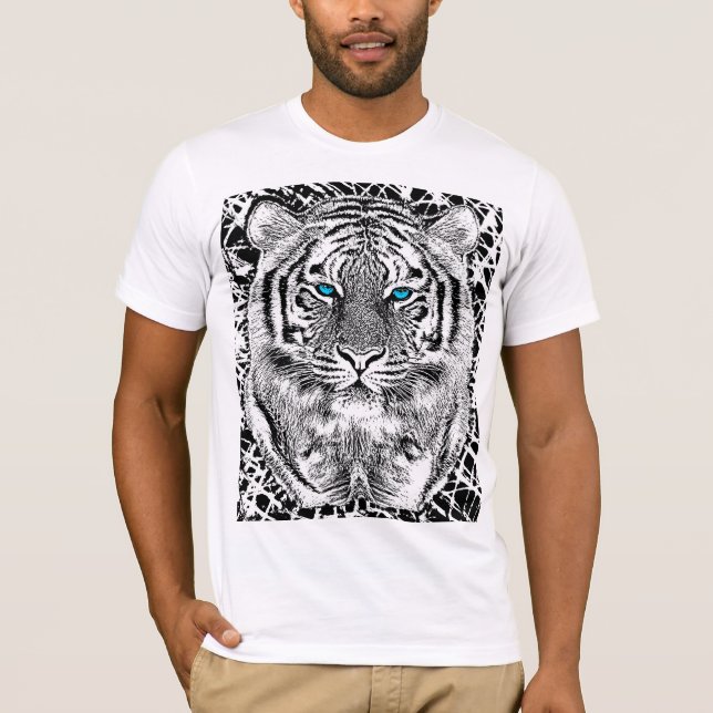 Svartvit blått synar den grafiska tigern t shirt (Framsida)