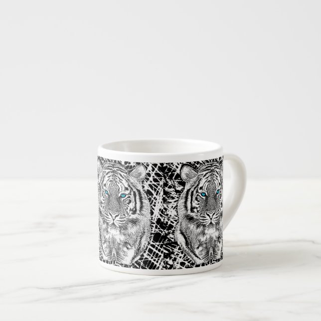 Svartvit blått synar tigerdesign espressomugg (Framsida höger)