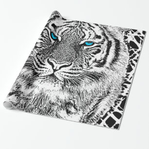 Svartvit blått synar vildtigeransikte presentpapper