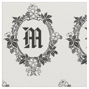 Svartvit blom- gräns med monogramen tyg