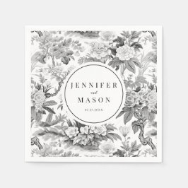 Svartvit blomma bröllop monogram pappra blöjor pappersservett