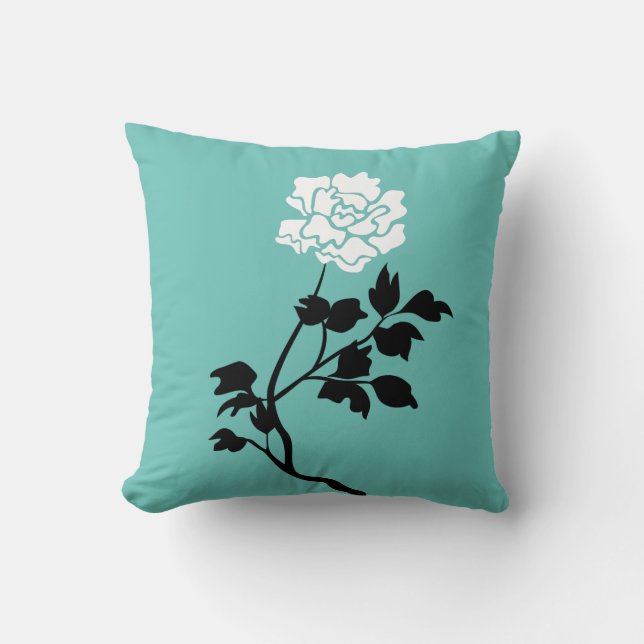 Svartvit blomma kudde (Framsida)