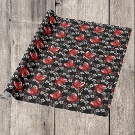 Svartvit blomma med rött fjäll presentpapper
