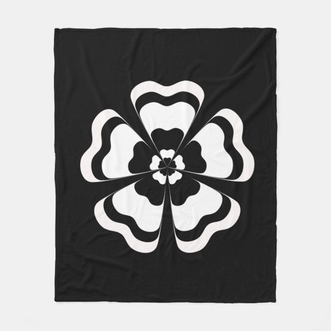 Svartvit blomma Monogram Fleecefilt (Framsidan)