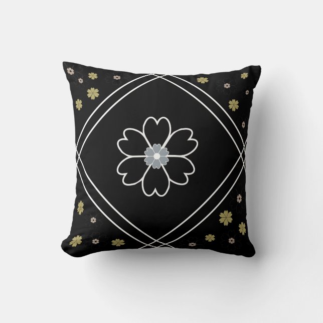 Svartvit blomma mönster kudde (Framsida)