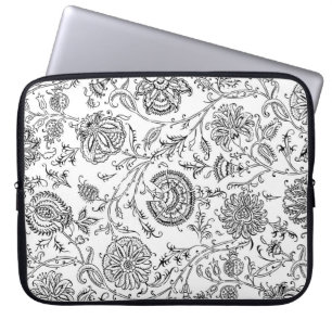 Svartvit blomma Mönster Laptop Fodral