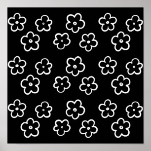 Svartvit blomma Mönster Poster