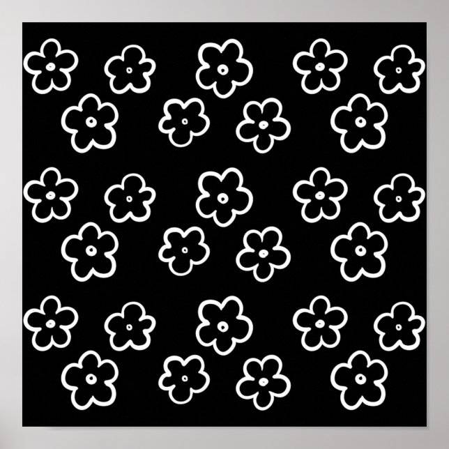 Svartvit blomma Mönster Poster (Framsidan)
