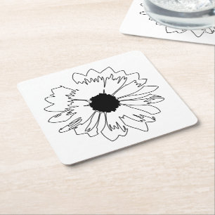 Svartvit blomma Underlägg Papper Kvadrat