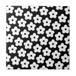 Svartvit blomma Y2K Mönster Kakelplatta