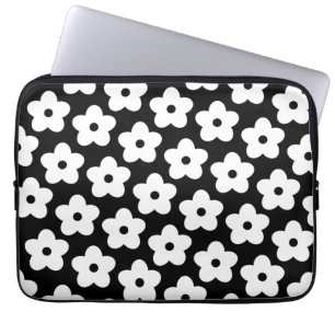 Svartvit blomma Y2K Mönster Laptop Fodral