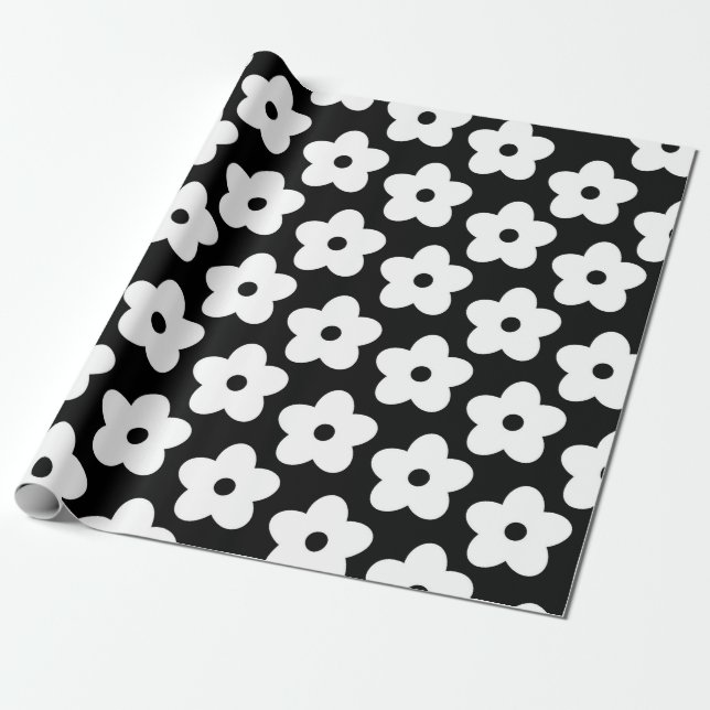 Svartvit blomma Y2K Mönster Presentpapper (Utrullad)